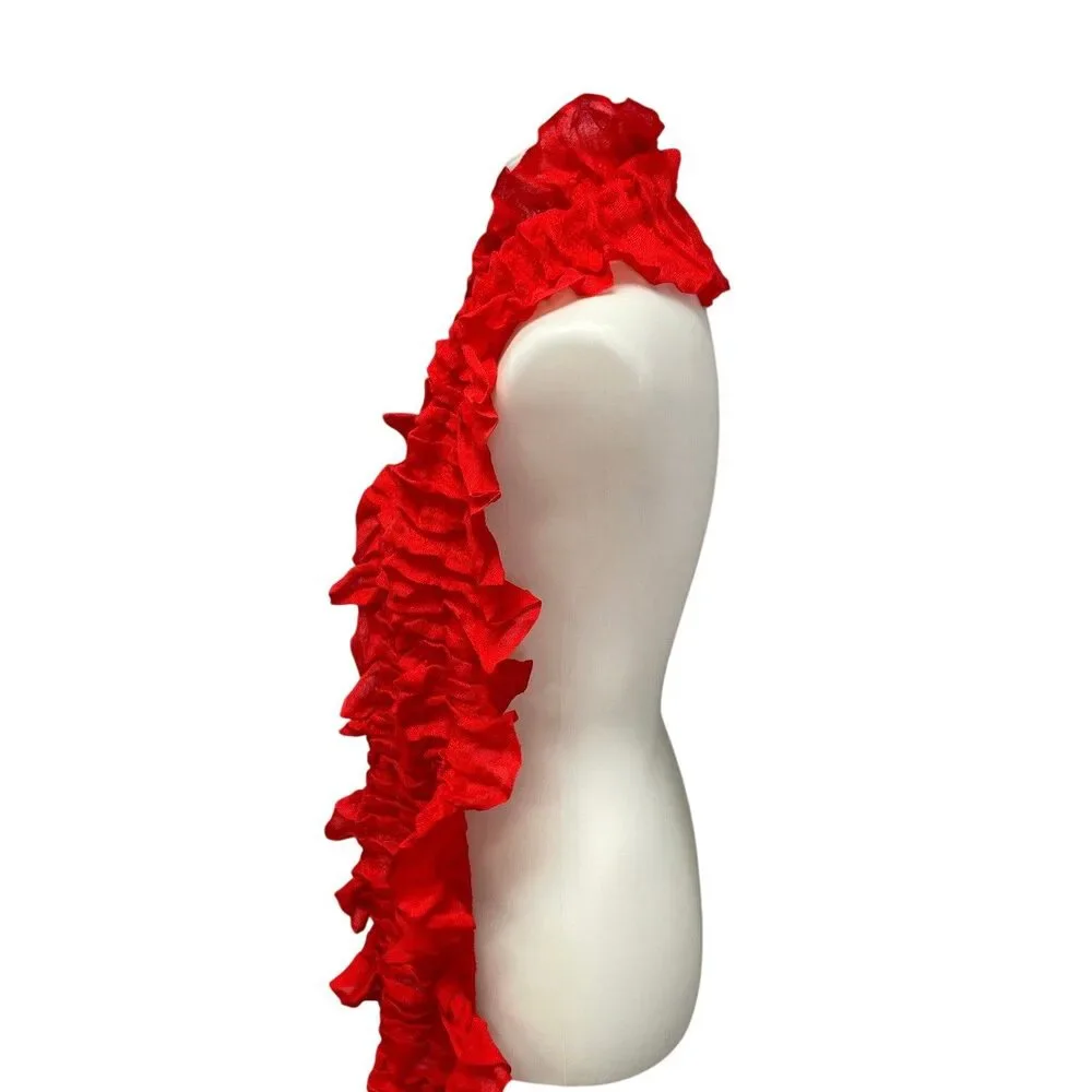The Limited Red Acrylic Blend Ruffled Fashion Scarf w Rhinestone Butterfly Slide